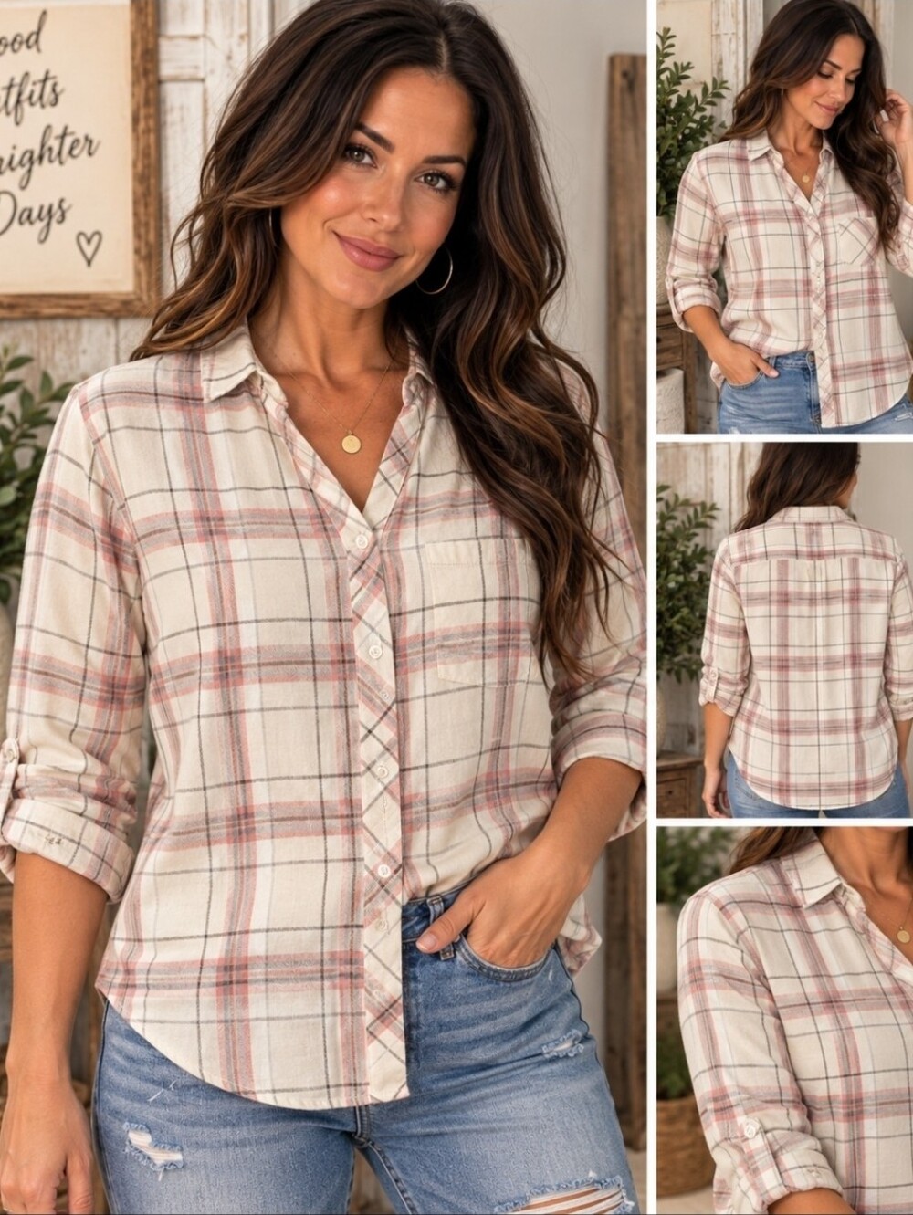 Vintage Plaid Button-Up Shirt – Size Large